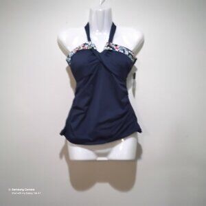 Anne Cole Signature Navy Strapless Criss-Cross Slimming Padded Tankini NWT M